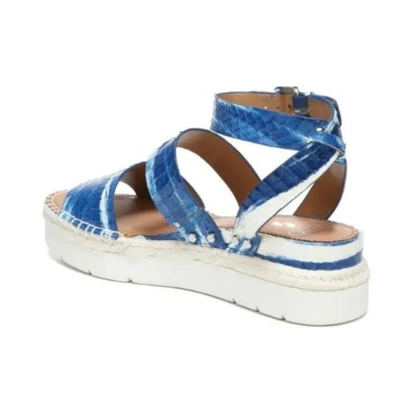 NEW Sarto by Franco Sarto Calvin Low Platform Sandals in Blue Snake Leather 7.5