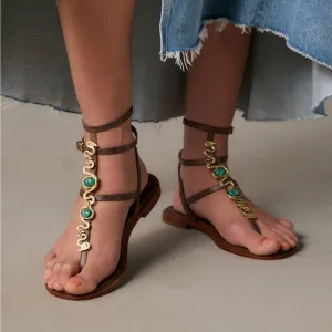 NEW Schutz Malie New Cream Tostado Leather Gold Snake Gladiator Sandals 11 B