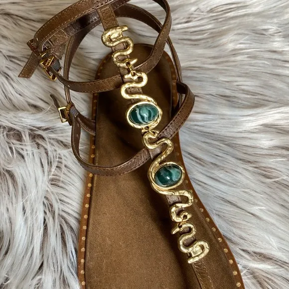 NEW Schutz Malie New Cream Tostado Leather Gold Snake Gladiator Sandals 11 B