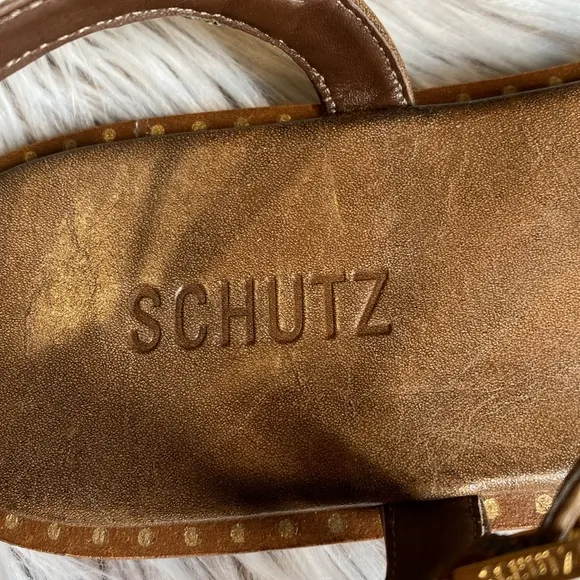 NEW Schutz Malie New Cream Tostado Leather Gold Snake Gladiator Sandals 11 B