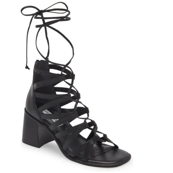 NEW! Steve Madden Black Leather Cherri Strappy Sandal - Size 7