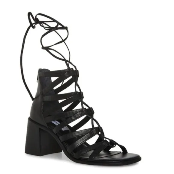 NEW! Steve Madden Black Leather Cherri Strappy Sandal - Size 7