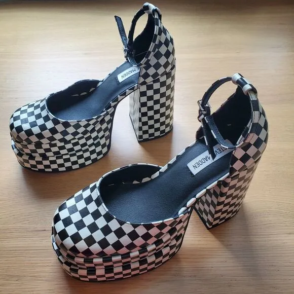 NEW Steve Madden Charlize Checkerboard Platform Heels