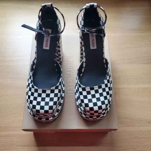 NEW Steve Madden Charlize Checkerboard Platform Heels