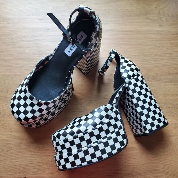 NEW Steve Madden Charlize Checkerboard Platform Heels