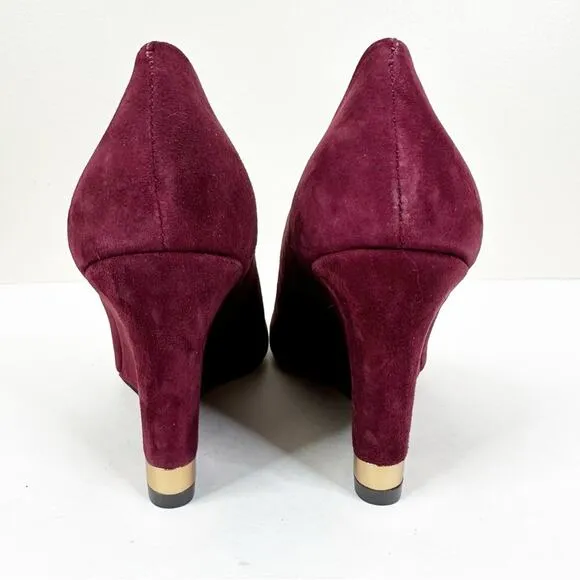 NEW Tory Burch Astoria Wedges Womens 8.5 Bordeaux Suede Leather Slip On Shoes