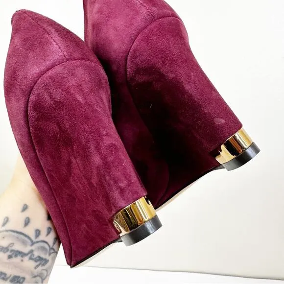 NEW Tory Burch Astoria Wedges Womens 8.5 Bordeaux Suede Leather Slip On Shoes