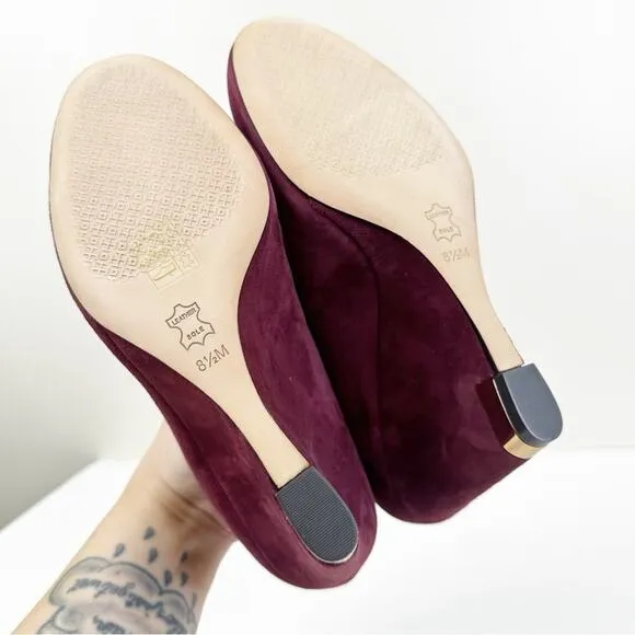 NEW Tory Burch Astoria Wedges Womens 8.5 Bordeaux Suede Leather Slip On Shoes