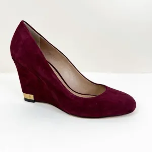 NEW Tory Burch Astoria Wedges Womens 8.5 Bordeaux Suede Leather Slip On Shoes