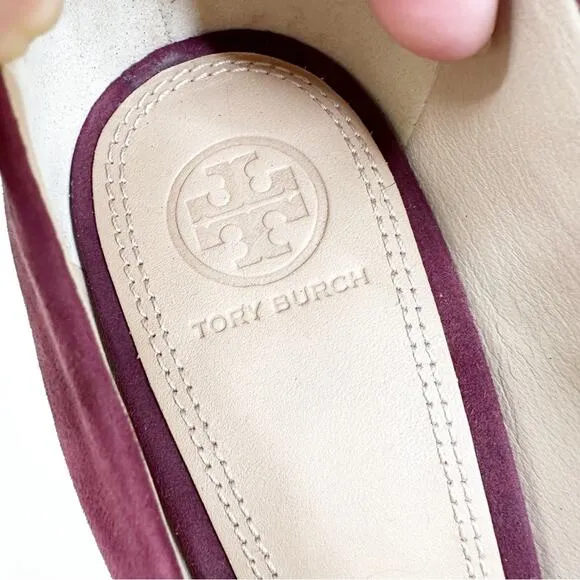 NEW Tory Burch Astoria Wedges Womens 8.5 Bordeaux Suede Leather Slip On Shoes