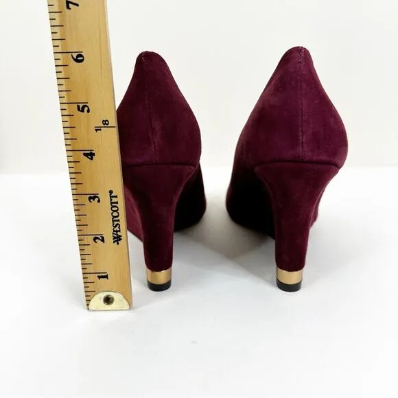NEW Tory Burch Astoria Wedges Womens 8.5 Bordeaux Suede Leather Slip On Shoes