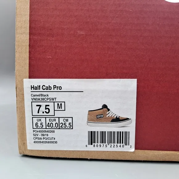 New Vans Half Cab Pro Camel Beige and Black Skateboarding Shoes Men's 7.5