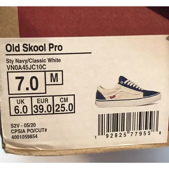 NEW Vans Old Skool Pro Sty Navy/Classic White Men's 7M Skateboarding Casual Shoe