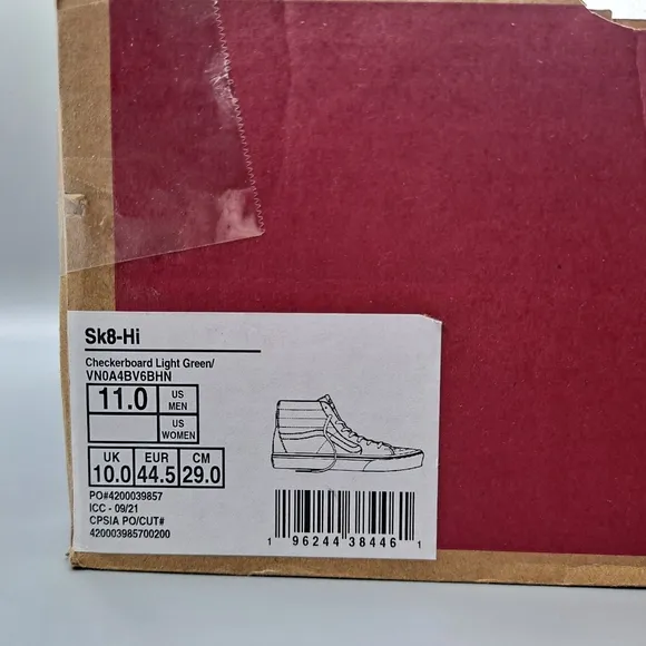 New Vans Sk8-Hi Top Checkerboard Light Green and White Canvas Men's Size 11