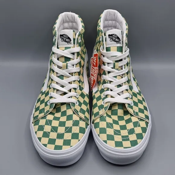 New Vans Sk8-Hi Top Checkerboard Light Green and White Canvas Men's Size 11