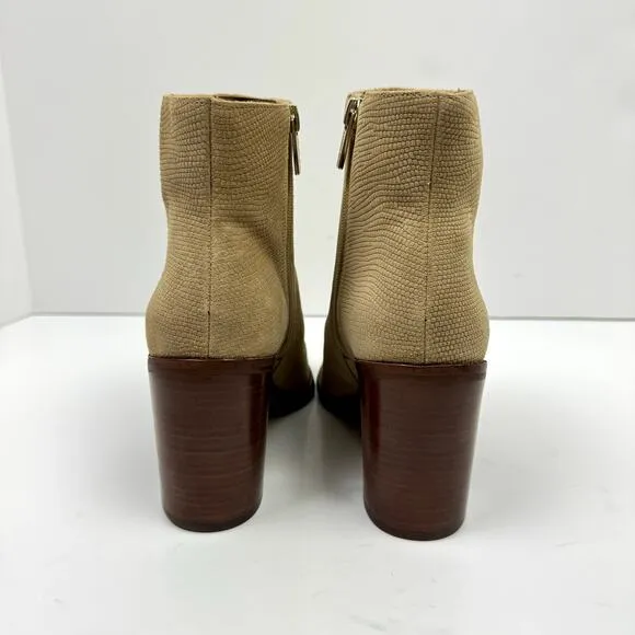 NEW Vince Camuto Paitrilla Tan Suede Snake Skin Print Zip Up Bootie Ankle Boots