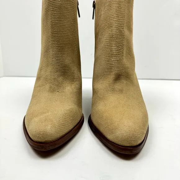 NEW Vince Camuto Paitrilla Tan Suede Snake Skin Print Zip Up Bootie Ankle Boots