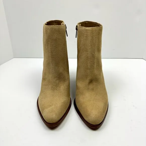 NEW Vince Camuto Paitrilla Tan Suede Snake Skin Print Zip Up Bootie Ankle Boots