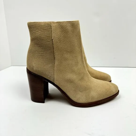 NEW Vince Camuto Paitrilla Tan Suede Snake Skin Print Zip Up Bootie Ankle Boots