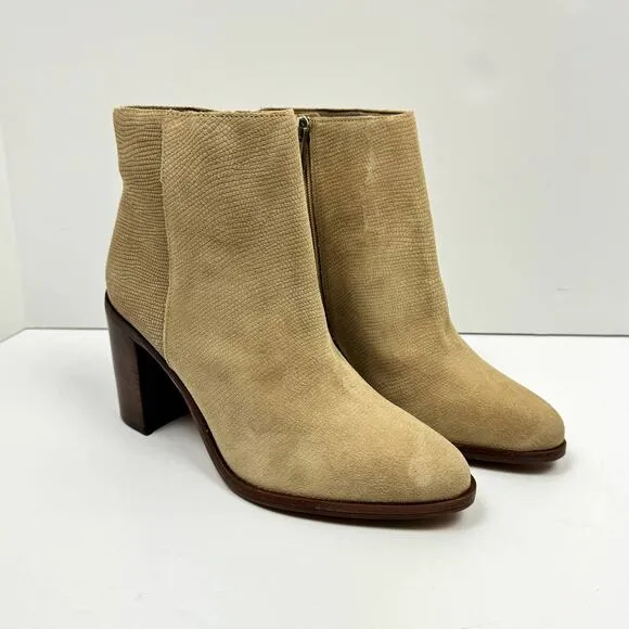 NEW Vince Camuto Paitrilla Tan Suede Snake Skin Print Zip Up Bootie Ankle Boots