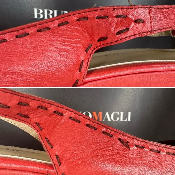 NEW VTG Bruno Magli Italian Leather Wedge Sandals Papavero Red Y2K, 39.5 US 9.5
