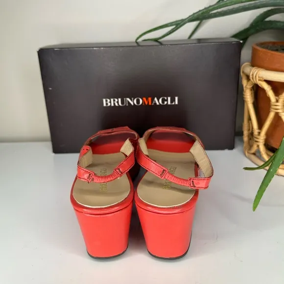 NEW VTG Bruno Magli Italian Leather Wedge Sandals Papavero Red Y2K, 39.5 US 9.5