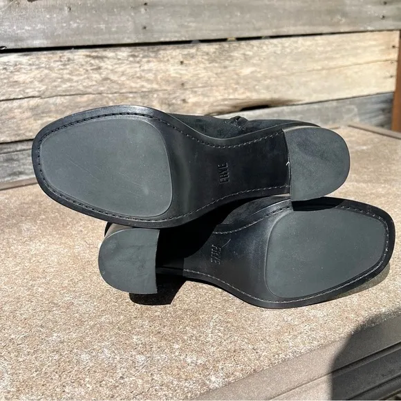 🌻NEW w/box Frye Amy Side Ghillie Black Suede Peep Toe Ankle Boots