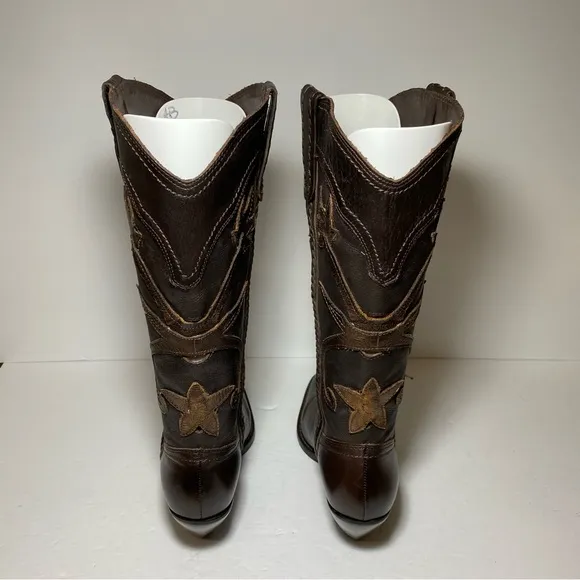 New White Mountain  Santa Fe Western Boots Brown Leather Cutout Flowers Size 7
