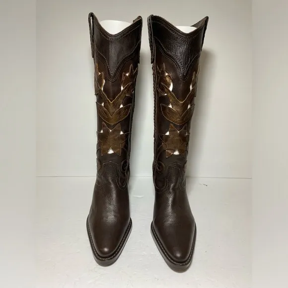 New White Mountain  Santa Fe Western Boots Brown Leather Cutout Flowers Size 7