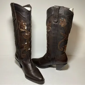 New White Mountain  Santa Fe Western Boots Brown Leather Cutout Flowers Size 7