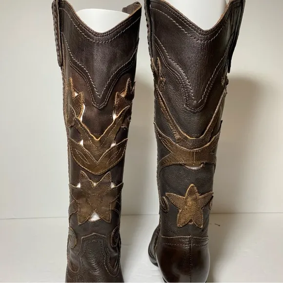 New White Mountain  Santa Fe Western Boots Brown Leather Cutout Flowers Size 7