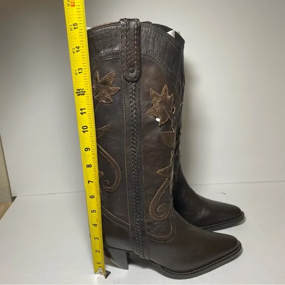New White Mountain  Santa Fe Western Boots Brown Leather Cutout Flowers Size 7
