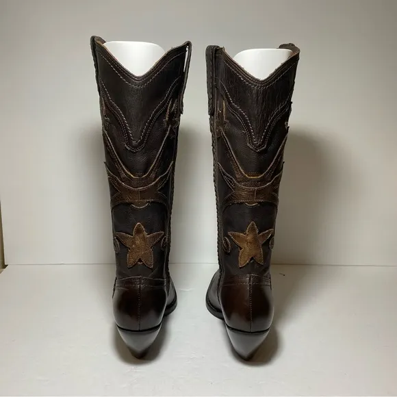 New White Mountain  Santa Fe Western Boots Brown Leather Cutout Flowers Size 7