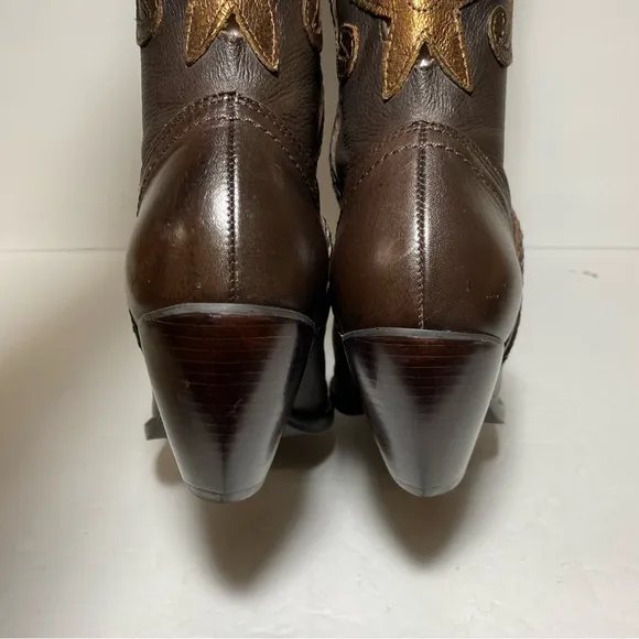 New White Mountain  Santa Fe Western Boots Brown Leather Cutout Flowers Size 7