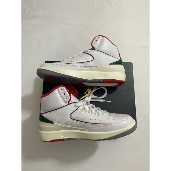 New Youth Size 6.5Y White Fire Red Air Jordan 2 Retro (GS) Basketball Shoes