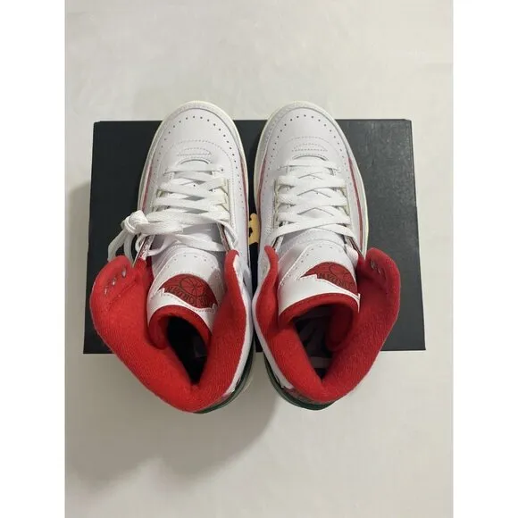 New Youth Size 6.5Y White Fire Red Air Jordan 2 Retro (GS) Basketball Shoes