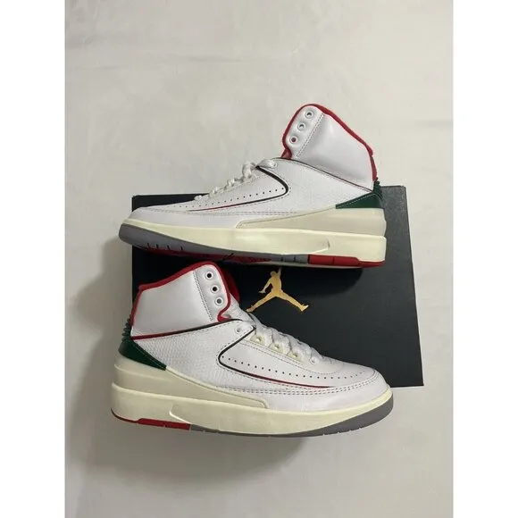 New Youth Size 6.5Y White Fire Red Air Jordan 2 Retro (GS) Basketball Shoes