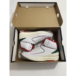New Youth Size 7Y White Fire Red Air Jordan 2 Retro (GS) Basketball Shoes