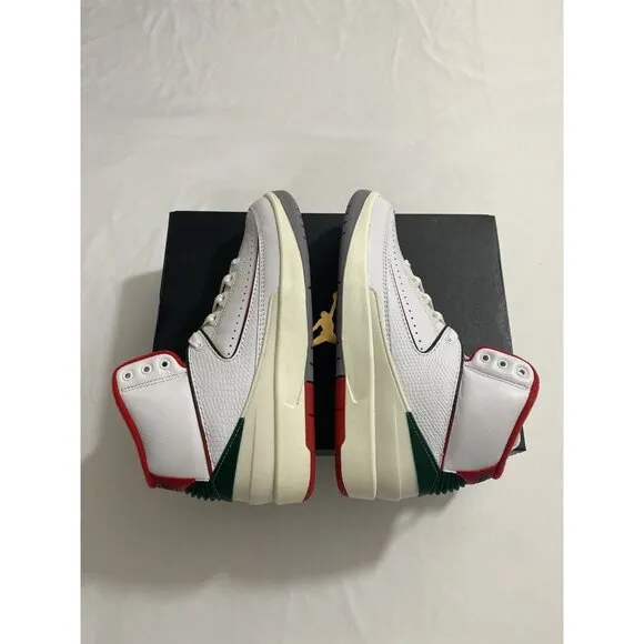 New Youth Size 7Y White Fire Red Air Jordan 2 Retro (GS) Basketball Shoes