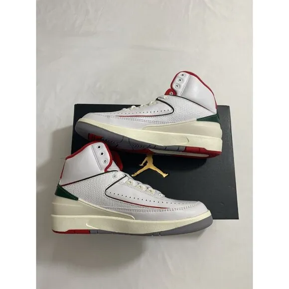 New Youth Size 7Y White Fire Red Air Jordan 2 Retro (GS) Basketball Shoes