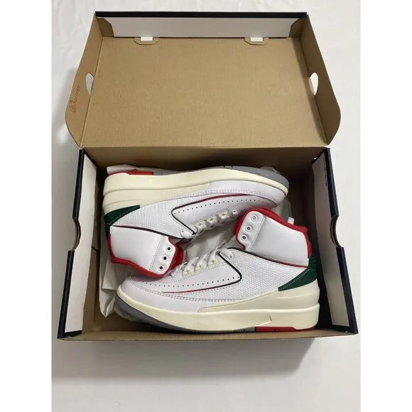 New Youth Size 7Y White Fire Red Air Jordan 2 Retro (GS) Basketball Shoes