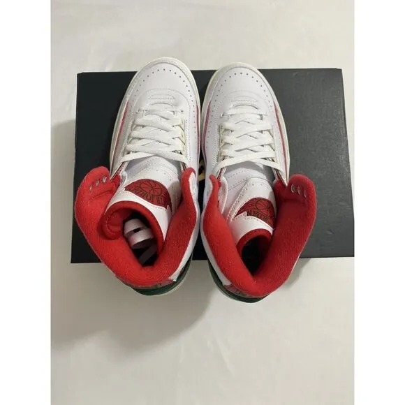 New Youth Size 7Y White Fire Red Air Jordan 2 Retro (GS) Basketball Shoes