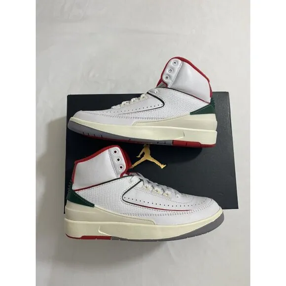 New Youth Size 7Y White Fire Red Air Jordan 2 Retro (GS) Basketball Shoes