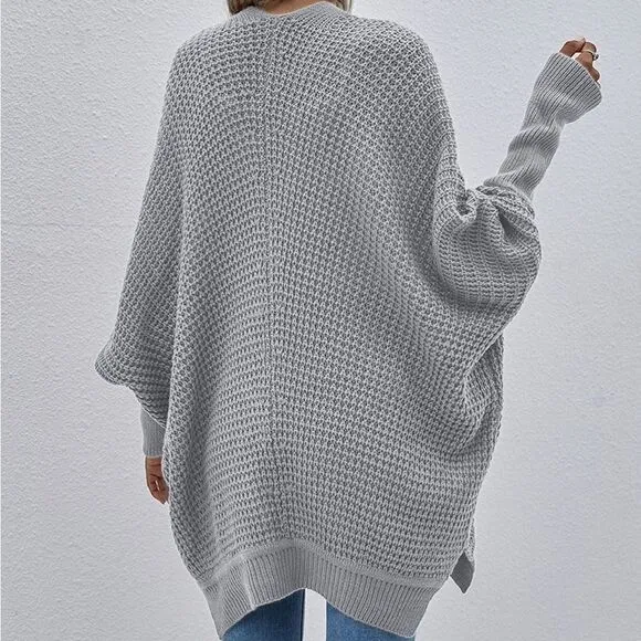 New Black Cozy Batwing Sleeve Knit Open Front Cardigan