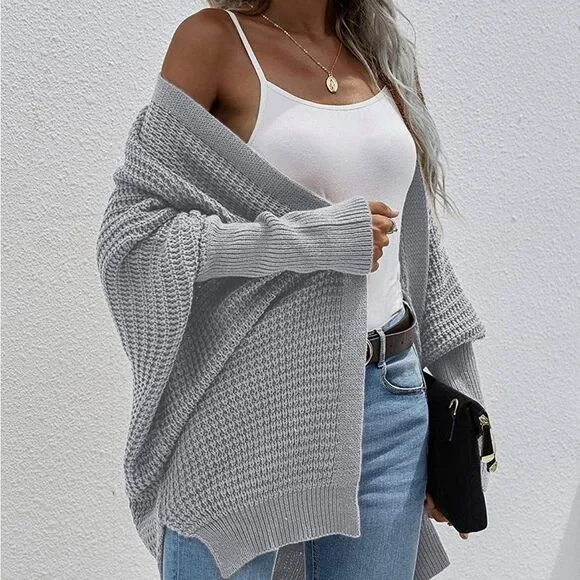 New Black Cozy Batwing Sleeve Knit Open Front Cardigan
