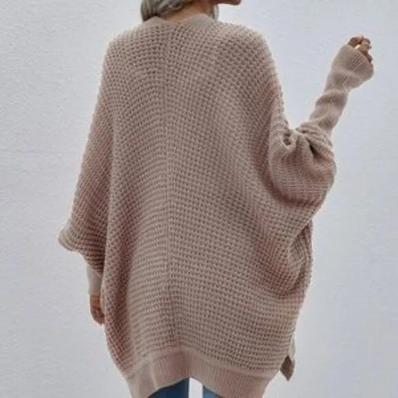 New Black Cozy Batwing Sleeve Knit Open Front Cardigan