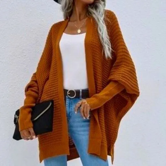New Black Cozy Batwing Sleeve Knit Open Front Cardigan