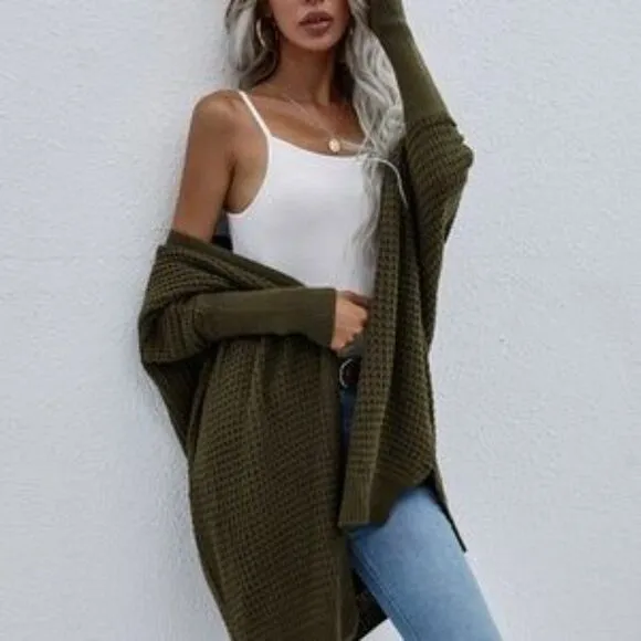 New Black Cozy Batwing Sleeve Knit Open Front Cardigan