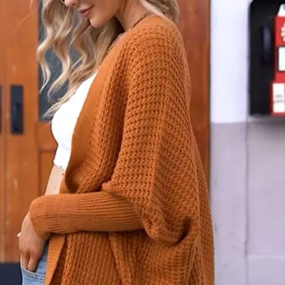 New Black Cozy Batwing Sleeve Knit Open Front Cardigan