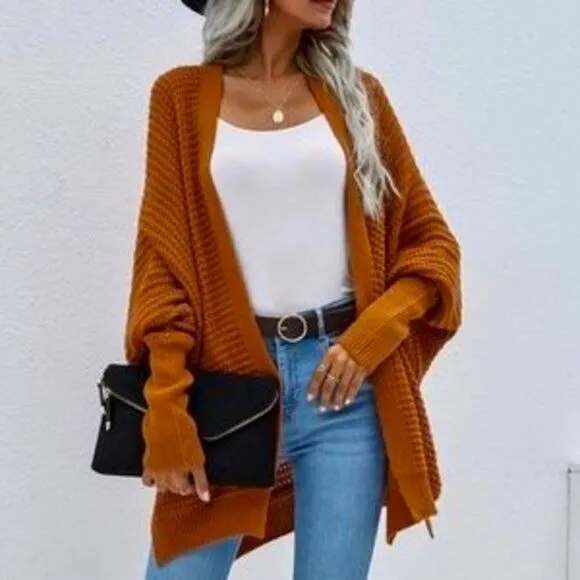 New Black Cozy Batwing Sleeve Knit Open Front Cardigan